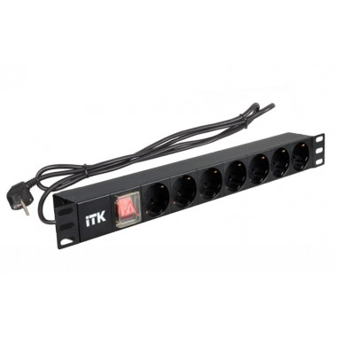 PH12-7D1-P ITK PDU 7 роз. нем.ст. с выкл 1U каб.2м вилка нем.ст ПВХ чер