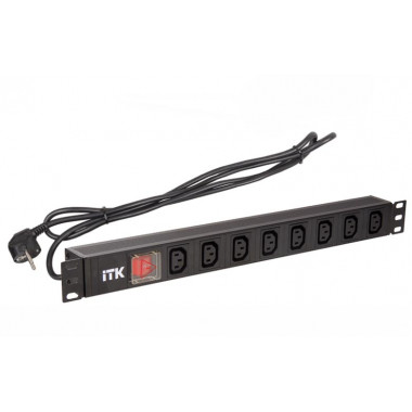 PH12-8C131 ITK PDU 8 розеток C13 с LED выкл,1U, шнур 2м вилка нем.ст