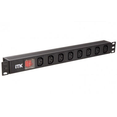 PH12-8C133 ITK PDU 8 розеток C13, с LED выкл, 1U, вх. C14, без шнура