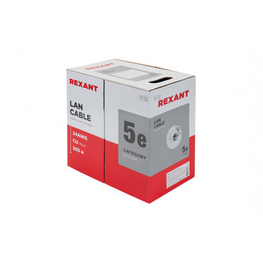 01-0023 Кабель витая пара REXANT UTP 2PR 24AWG, CAT5e, бухта 305 м, серый