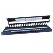 246105 Hyperline PP3-19-16-8P8C-C6-110D Патч-панель 19", 1U, 16 портов RJ-45, категория 6, Dual IDC, ROHS, цвет черный (задний кабельный организатор в