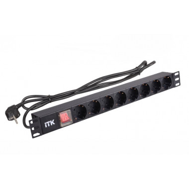 PH12-8D1 ITK PDU 8 розеток нем. ст, с LED выкл,1U, шнур 2м вилка нем. ст