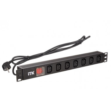 PH12-7C131 ITK PDU 7 розеток C13 с LED выкл,1U, шнур 2м вилка нем.ст