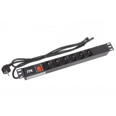 PH12-6D1-P ITK PDU 6 роз. нем.ст. с выкл 1U каб. 2м вилка нем.ст ПВХ чер