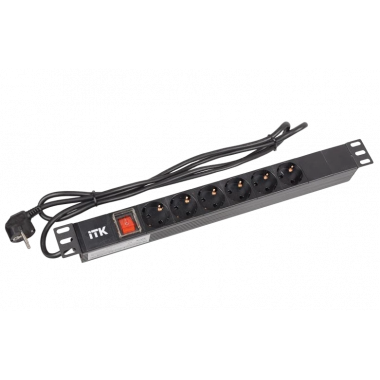 PH12-6D1-P ITK PDU 6 роз. нем.ст. с выкл 1U каб. 2м вилка нем.ст ПВХ чер