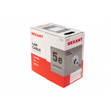 01-0045 REXANT Кабель витая пара U/UTP, CAT 5e, PE, 4PR, 24AWG, OUTDOOR, SOLID, черный, 305м