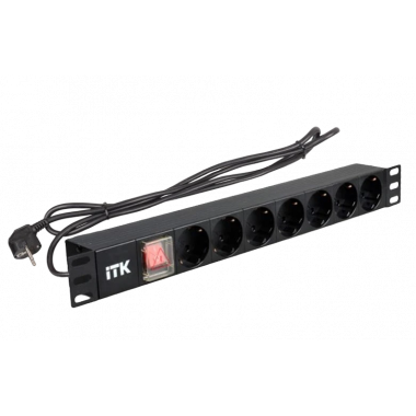 PH12-7D1-P ITK PDU 7 роз. нем.ст. с выкл 1U каб.2м вилка нем.ст ПВХ чер