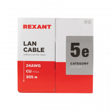 01-0065 REXANT Кабель витая пара U/UTP, CAT 5e, ZH нг(А)-HF, 4PR, 24AWG, OUTDOOR, SOLID, черный, 305м 01-0065 REXANT Кабель витая пара U/UTP, CAT 5e, ZH нг(А)-HF, 4PR, 24AWG, OUTDOOR, SOLID, черный, 305м