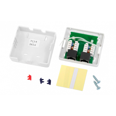 30813 Hyperline SB2-2-8P8C-C6-SH-WH Розетка компьютерная RJ-45(8P8C), категория 6, экранированная, двойная, внешняя, Dual IDC
