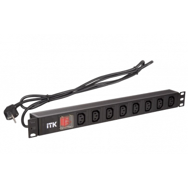 PH12-8C131 ITK PDU 8 розеток C13 с LED выкл,1U, шнур 2м вилка нем.ст
