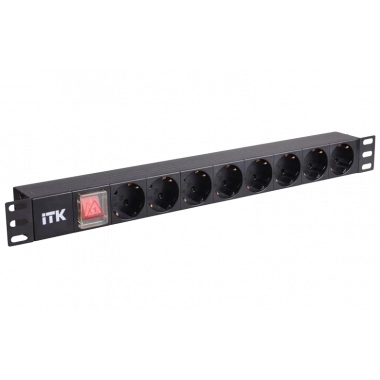 PH12-8D3 ITK PDU 8 розеток нем. ст, с LED выкл, 1U, без шнура, вх. С14