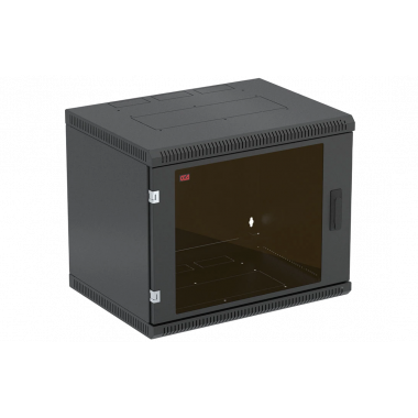 Шкаф телекоммуникационный настенный разборный черный 19”,9U(600x450), ШТ-НСр-9U-600-450-С-Ч дверь стеклянная ССД