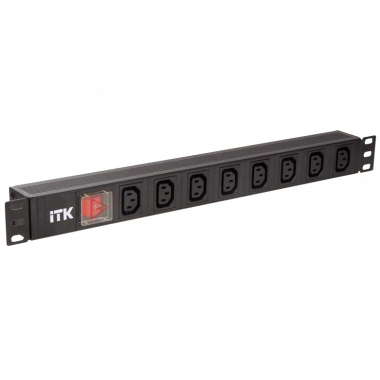 PH12-8C133 ITK PDU 8 розеток C13, с LED выкл, 1U, вх. C14, без шнура