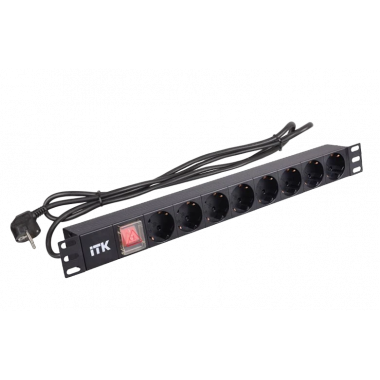 PH12-8D1-P ITK PDU 8 роз. нем.ст. с выкл 1U каб.2м вилка нем.ст ПВХ чер