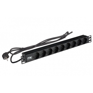 PH22-9D1-P ITK PDU 9 розеток нем. ст, 1U, шнур 2м вилка нем. ст ПВХ чер